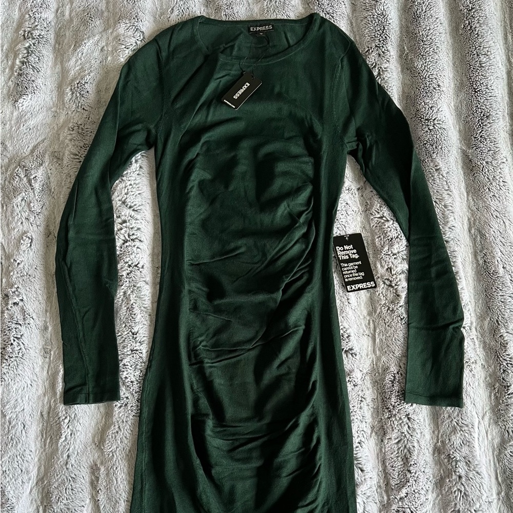 NWT Express Ruched Sweater Dress Size XS Dark Green